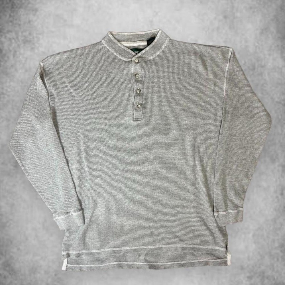 Campus Mens Thermal Waffle Knit Henley Shirt Heather Gray Vintage 90s Large
